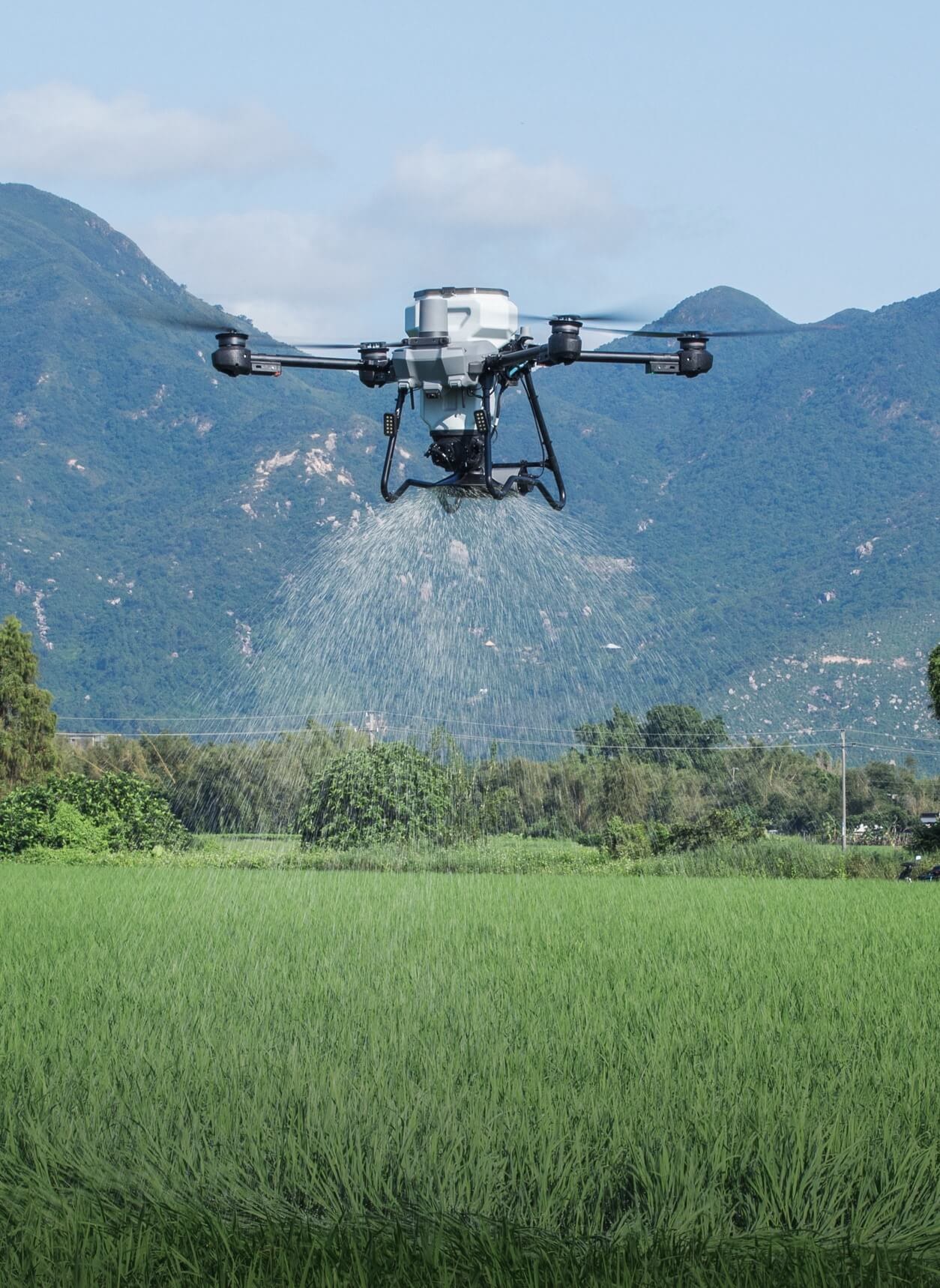 Rozsiew DJI Agras T25P podczas rozsiewu granulatu