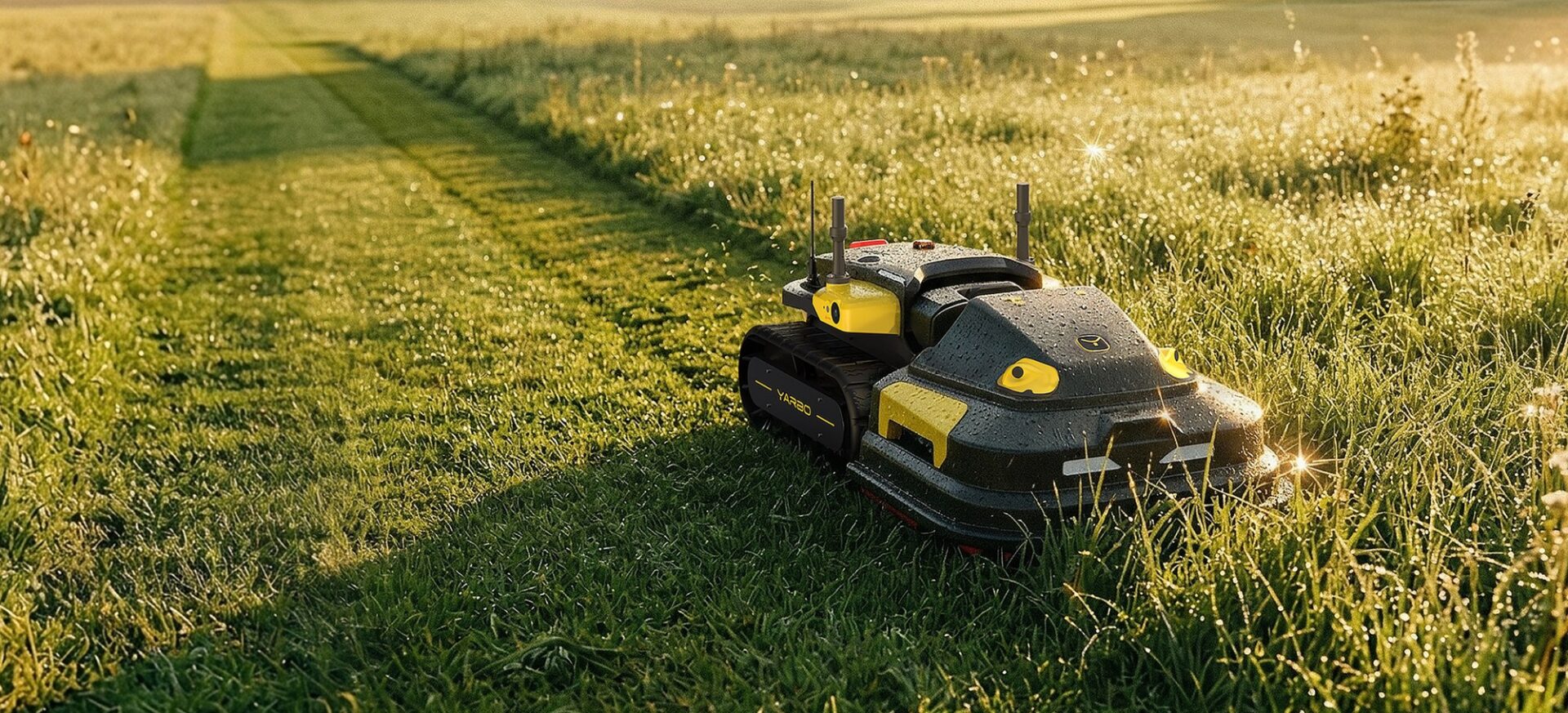 Gąsienicowy robot koszący Yarbo Y40 z modułem Lawn Mower Pro w wysokiej trawie