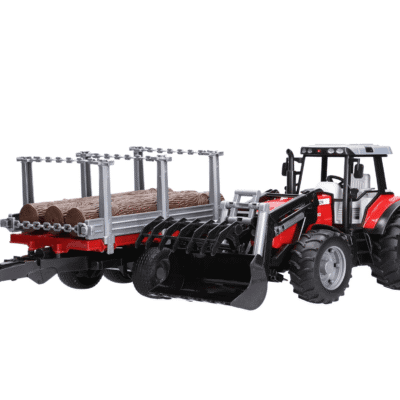 Traktor Massey Ferguson 7480 z ładowaczem czołowym oraz przyczepą do drzewa 02046 - ZESTAW - BRUDER