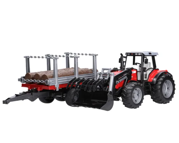 Traktor Massey Ferguson 7480 z ładowaczem czołowym oraz przyczepą do drzewa 02046 - ZESTAW - BRUDER