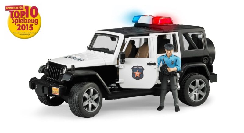 Auto Jeep Wrangler Unlimited Rubicon policyjny z figurką policjanta – 02526 – BRUDER