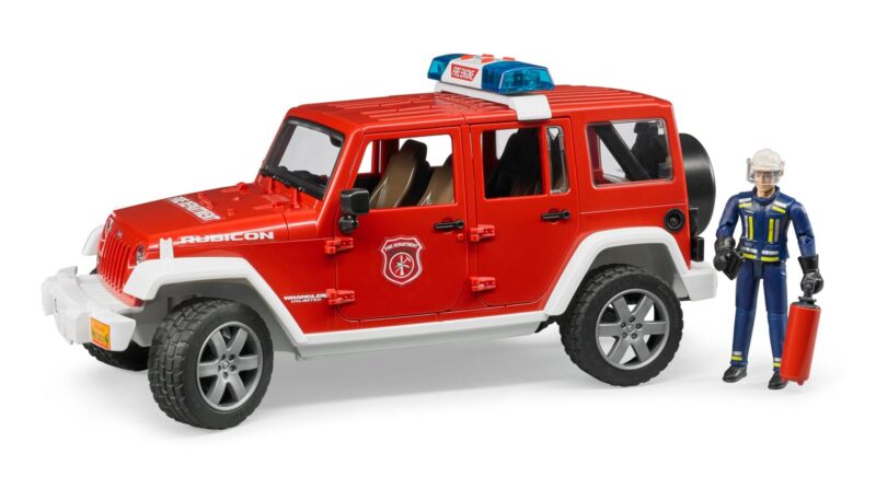 Auto Jeep Wrangler Unlimited Rubicon straż pożarna z figurką strażaka i z modułem – 02528   BRUDER