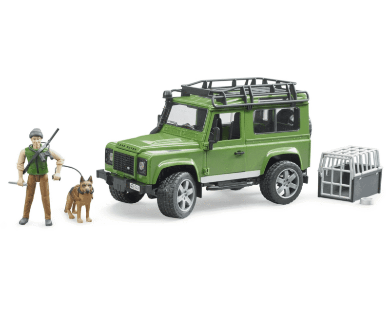 Auto Land Rover Defender – z figurką leśnika i z psem – 02587 – BRUDER