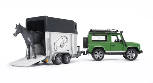 Auto Land Rover Defender - z przyczepą dla konia i figurką konia - ZESTAW - 02592 - BRUDER