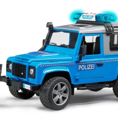 Auto Land Rover Defender - policyjny niebiesko srebrny z figurką policjanta i modułem - 02597 - BRUDER