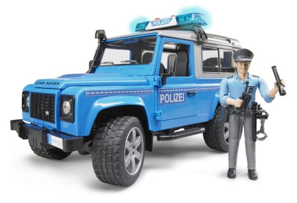 Auto Land Rover Defender - policyjny niebiesko srebrny z figurką policjanta i modułem - 02597 - BRUDER 2