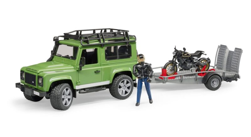 Auto Land Rover Defender – z przyczepą Scrambler Ducati Cafe – ZESTAW – 02598 – BRUDER