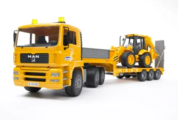 Ciężarówka z naczepą MAN TGA oraz koparko-ładowarką JCB 4CX - 02776 i 02428 - ZESTAW - BRUDER