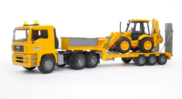 Ciężarówka z naczepą MAN TGA oraz koparko-ładowarką JCB 4CX - 02776 i 02428 - ZESTAW - BRUDER