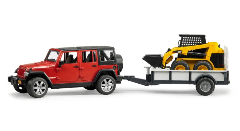 Auto Jeep Wrangler Rubicon z przyczepą 1-osiową  + miniładowarka CAT – ZESTAW – 02925 – BRUDER