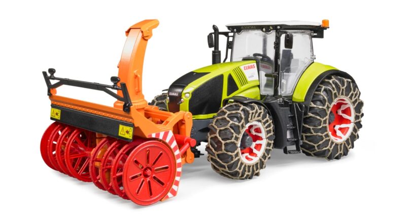 Traktor Claas Axion 950 z pługiem śnieżnym i łańcuchami na kołach – 03017 – BRUDER