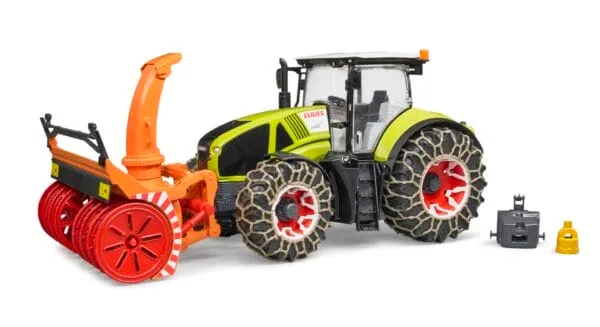 Traktor Claas Axion 950 z pługiem śnieżnym i łańcuchami na kołach - 03017 - BRUDER