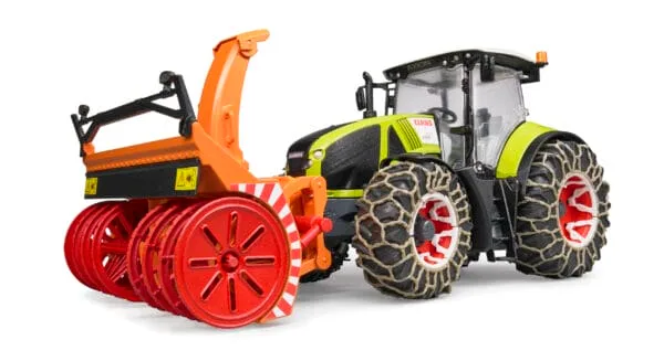 Traktor Claas Axion 950 z pługiem śnieżnym i łańcuchami na kołach - 03017 - BRUDER