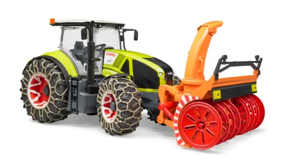Traktor Claas Axion 950 z pługiem śnieżnym i łańcuchami na kołach - 03017 - BRUDER