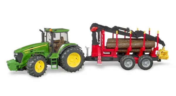 Traktor John Deere 7930 Z przyczepą i dźwigiem do bali drewnianych (4szt) - ZESTAW - 03054 - BRUDER