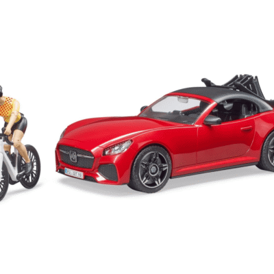 Auto Roadster czerwone z rowerem górskim i kolarką - 03485 - BRUDER