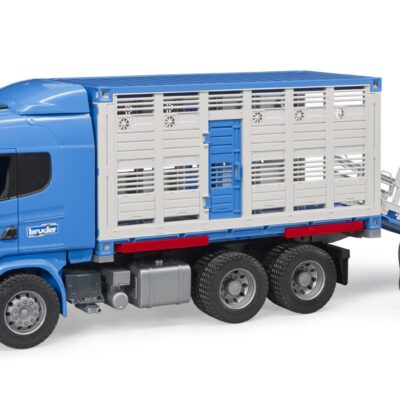 Ciężarówka do przewozu bydła SCANIA R (kontener) z figurką krowy - 03549 - BRUDER