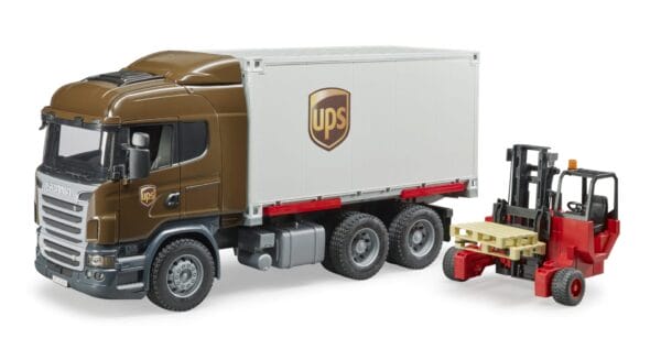 Ciężarówka kontener - Scania R kontener UPS z wózkiem widłowym i paletami 2szt. - 03581 - BRUDER 2