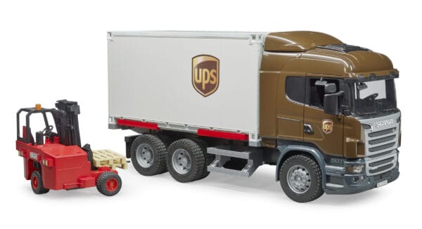 Ciężarówka kontener - Scania R kontener UPS z wózkiem widłowym i paletami 2szt. - 03581 - BRUDER 3