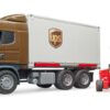 Ciężarówka kontener - Scania R kontener UPS z wózkiem widłowym i paletami 2szt. - 03581 - BRUDER
