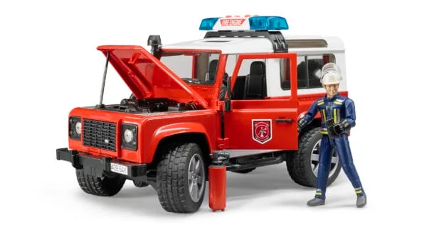 Auto Land Rover Defender - Straż pożarna z figurką strażaka i modułem - 02596 - BRUDER