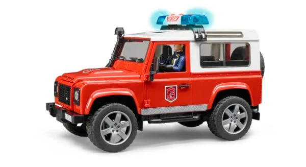 Auto Land Rover Defender - Straż pożarna z figurką strażaka i modułem - 02596 - BRUDER