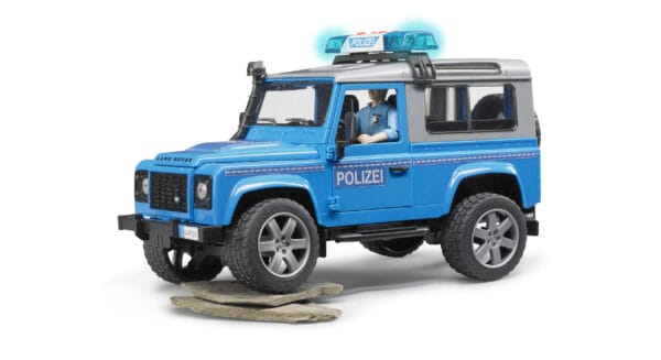 Auto Land Rover Defender - policyjny niebiesko srebrny z figurką policjanta i modułem - 02597 - BRUDER 3