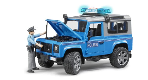 Auto Land Rover Defender - policyjny niebiesko srebrny z figurką policjanta i modułem - 02597 - BRUDER 6
