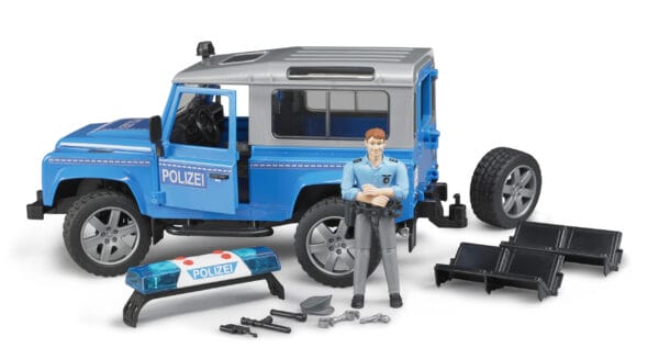 Auto Land Rover Defender - policyjny niebiesko srebrny z figurką policjanta i modułem - 02597 - BRUDER 7