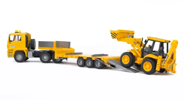 Ciężarówka z naczepą MAN TGA oraz koparko-ładowarką JCB 4CX - 02776 i 02428 - ZESTAW - BRUDER