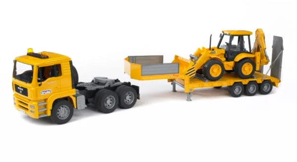 Ciężarówka z naczepą MAN TGA oraz koparko-ładowarką JCB 4CX - 02776 i 02428 - ZESTAW - BRUDER