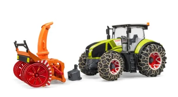 Traktor Claas Axion 950 z pługiem śnieżnym i łańcuchami na kołach - 03017 - BRUDER
