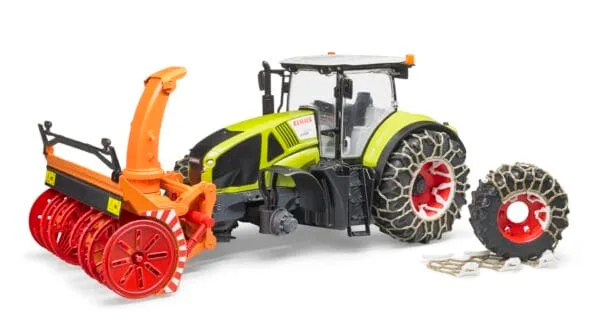 Traktor Claas Axion 950 z pługiem śnieżnym i łańcuchami na kołach - 03017 - BRUDER
