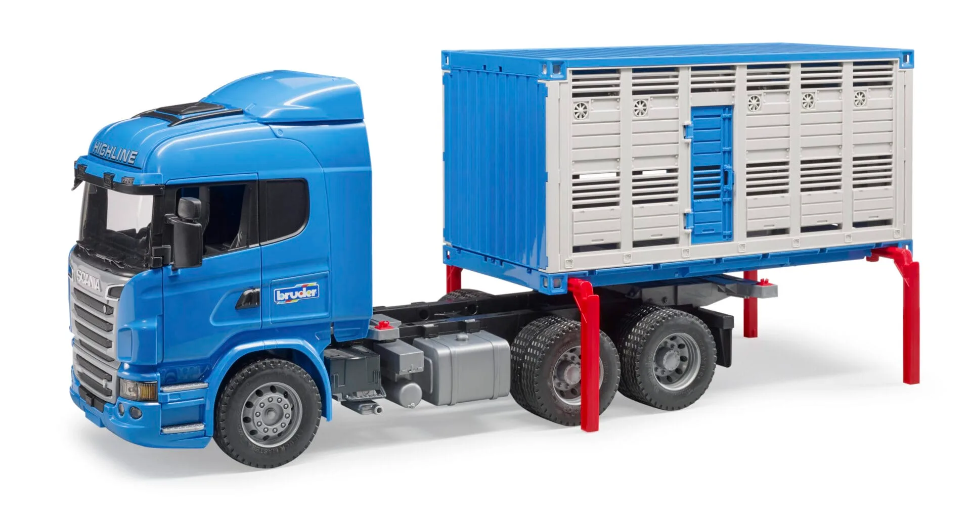 Ciężarówka do przewozu bydła SCANIA R (kontener) z figurką krowy - 03549 - BRUDER