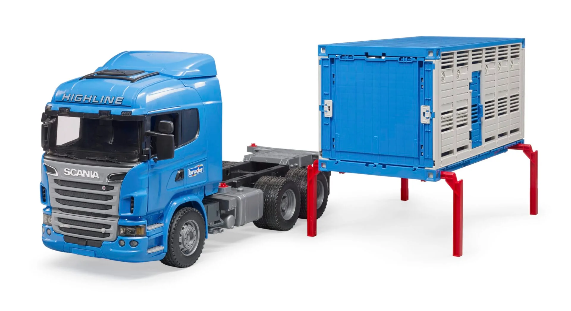 Ciężarówka do przewozu bydła SCANIA R (kontener) z figurką krowy - 03549 - BRUDER