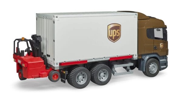 Ciężarówka kontener - Scania R kontener UPS z wózkiem widłowym i paletami 2szt. - 03581 - BRUDER 7