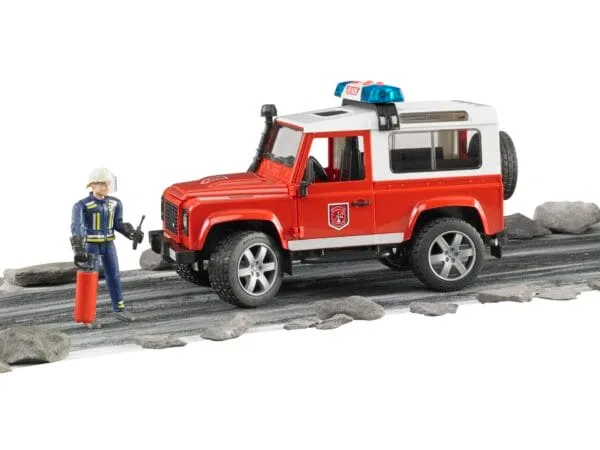 Auto Land Rover Defender - Straż pożarna z figurką strażaka i modułem - 02596 - BRUDER