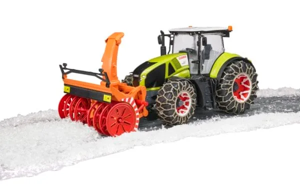 Traktor Claas Axion 950 z pługiem śnieżnym i łańcuchami na kołach - 03017 - BRUDER