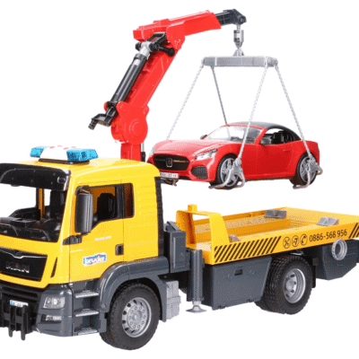 Pomoc drogowa MAN TGS  z autem Roadster czerwonym i modułem podnośnika - Zestaw - 03750 - BRUDER