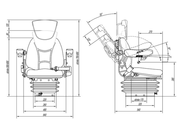 Siedzenie do ciągnika - Mechaniczne - Tkanina - RM62 200M 2