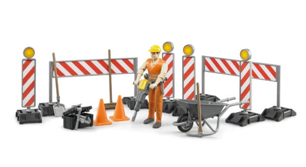 Zestaw akcesoriów do robót drogowych z figurką pracownika budowlanego - 62000 - BRUDER 5