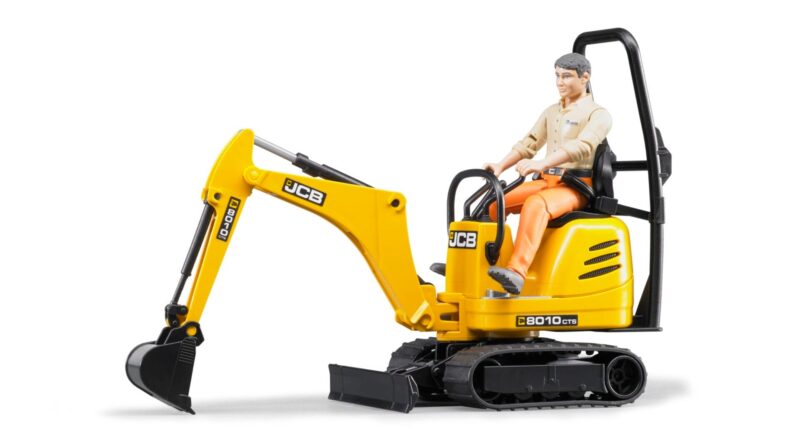 Mikrokoparka JCB 8010 CTS z figurką pracownika budowlanego – 62002 – BRUDER