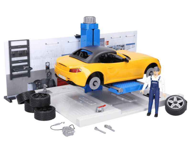Warsztat samochodowy + Auto + figurka – 62110 – BRUDER
