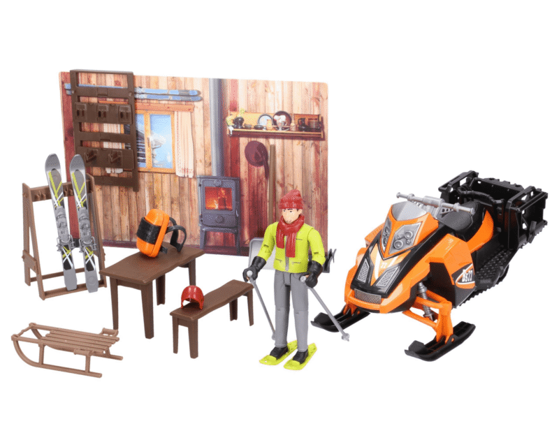 Zimowy domek + akcesoria + skuter śnieżny – 63102 – BRUDER