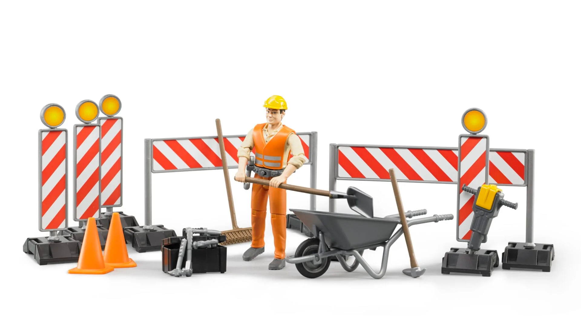 Zestaw akcesoriów do robót drogowych z figurką pracownika budowlanego - 62000 - BRUDER 3 Zestaw akcesoriów do robót drogowych z figurką pracownika budowlanego - 62000 - BRUDER