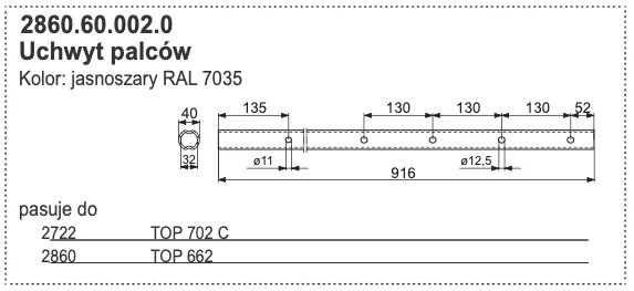 Rura zgrabiarki 40x916 mm - Kolor: jasnoszary RAL 7035 - 2860.60.002.0 - POTTINGER