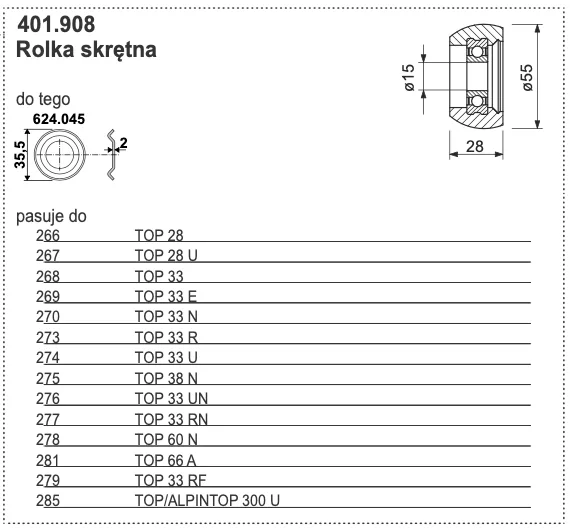 Rolka jezdna - Rolka skrętna - 401.908 - Pottinger