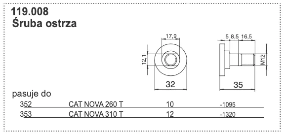 Śruba nożyka M12x30 - 119.008 - POTTINGER