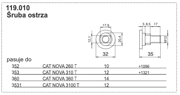 Śruba nożyka M12X30,5 - 119.010 - POTTINGER
