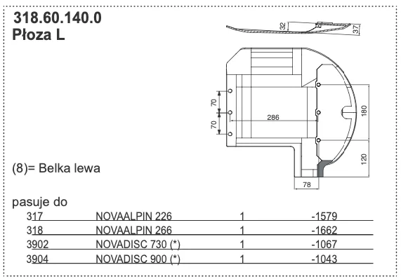 Płoza ślizgowa kosiarki - LEWA - 318.60.140.0 - Pottinger